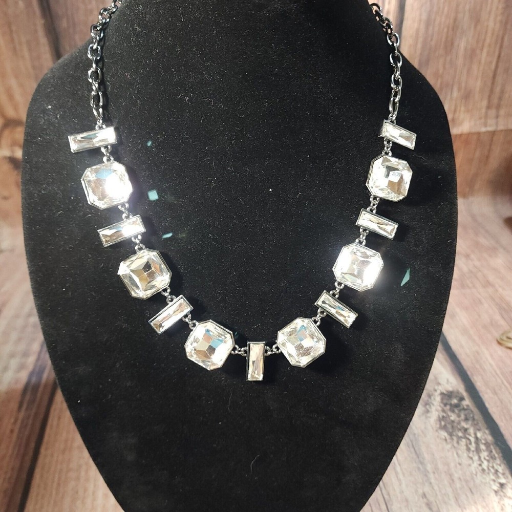 Simple Addictions Necklace Gunmetal Faceted Glass Crystal Bling